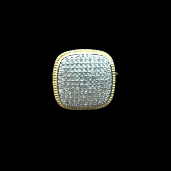 Luxe Bling faux diamonds crystals Sterling silver 18K gold tone cushion  Ring - Picture 9 of 11